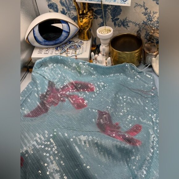 🆕 RAT & BOA 🧿 NWOT Marisol Blue Floral Printed Sequin Shimmer Maxi Dress SzXXL - Picture 10 of 12